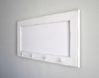 Reclaimed Wood Mirror and Coat Rack, Hand-Distressed White Shabby Chic, Re-purposed Distressed White Stars, One-of-a-kind