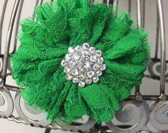 Emerald green hair flower, green hair clip, green hair accessory, girls flower hair clip, flower hair accessory, alligator hair clip.
