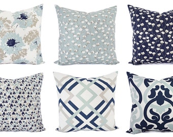 Navy Blue Pillow Cover - Blue and White Throw Pillow - Decorative Pillow - Blue Euro Sham - Grey Pillow - Blue Pillow Sham - 18 x 18 16 x 16