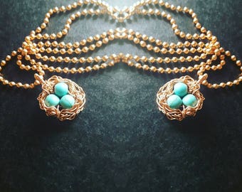 Moms Egg Nest, Mothers Necklace, Oxidized Copper Birds Nest Necklace, Wire Wrapped Nature Necklace, Oxidized Copper Necklace