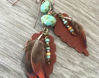 Leather and Feather Earrings