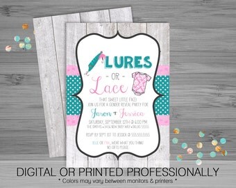 Lures or Lace Gender Reveal Party Invitation - Custom - Printable