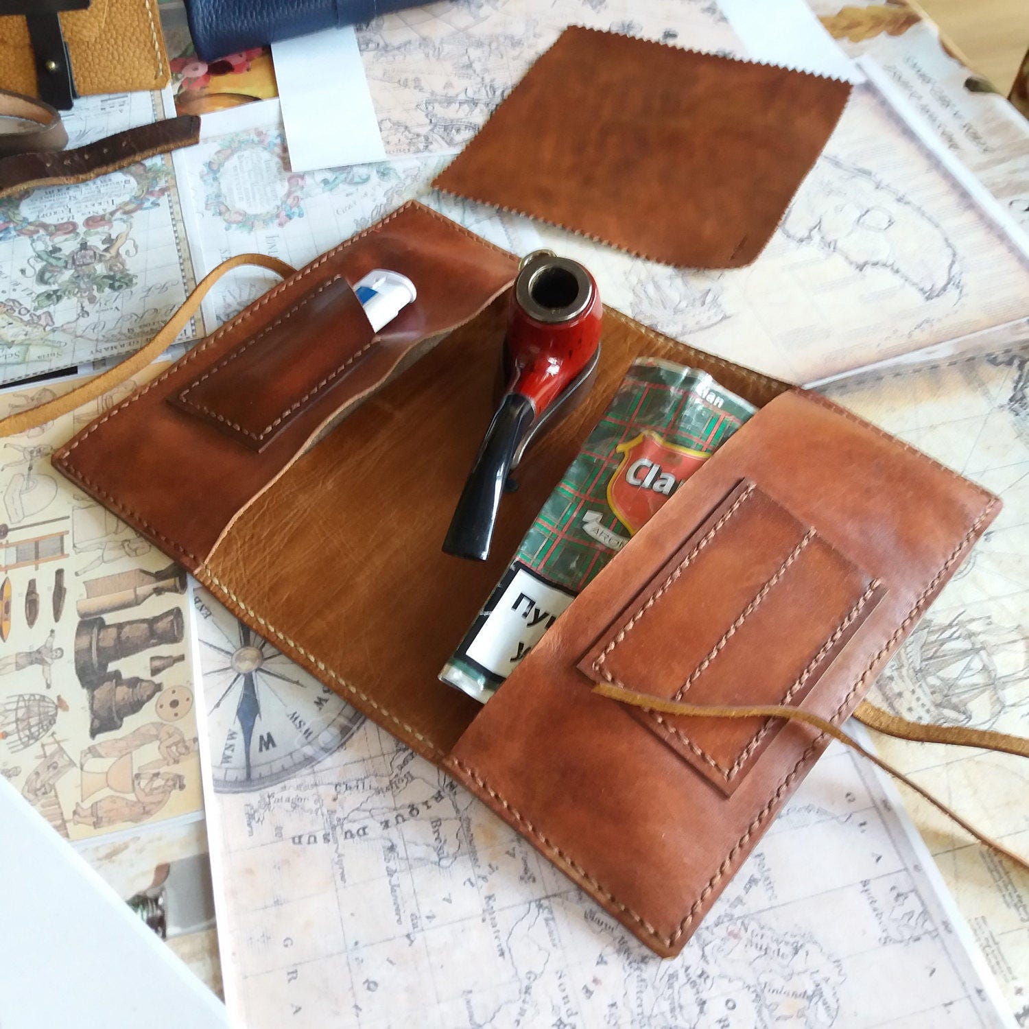 Handmade leather pipe pouch Pipe Roll Tobacco Pipe Pouch Pipe
