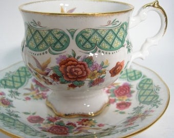 Elizabethan " Dovedale " Tea Cup and Saucer, Floral tea cup and saucer with Hummingbird..