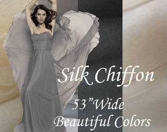 NEW- pure silk chiffon fabric.Black. White, Cream,Gray, Beige Chiffon Pure Silk Chiffon 6 momme 53"Wide Best Quality Sheer Soft Material