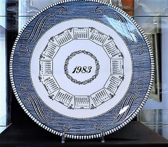 Vintage 1983 Calendar Plate Currier and Ives Blue White Vintage Kitchen Decor Country Farmhouse Cottage Home Decor Royal China Ironstone