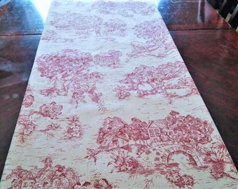 Red Toile Table/Bed Runner, French Toile Table Cloth/Scarf, French Table/Bed Linen, 16''x90'' Buffet Runner, Dresser Runner, Toile Scarf.