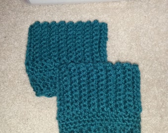 Teal Boot Cuffs - Winter, Crocheted Boot Cuffs, Short Leg Warmers, Boot Toppers,
