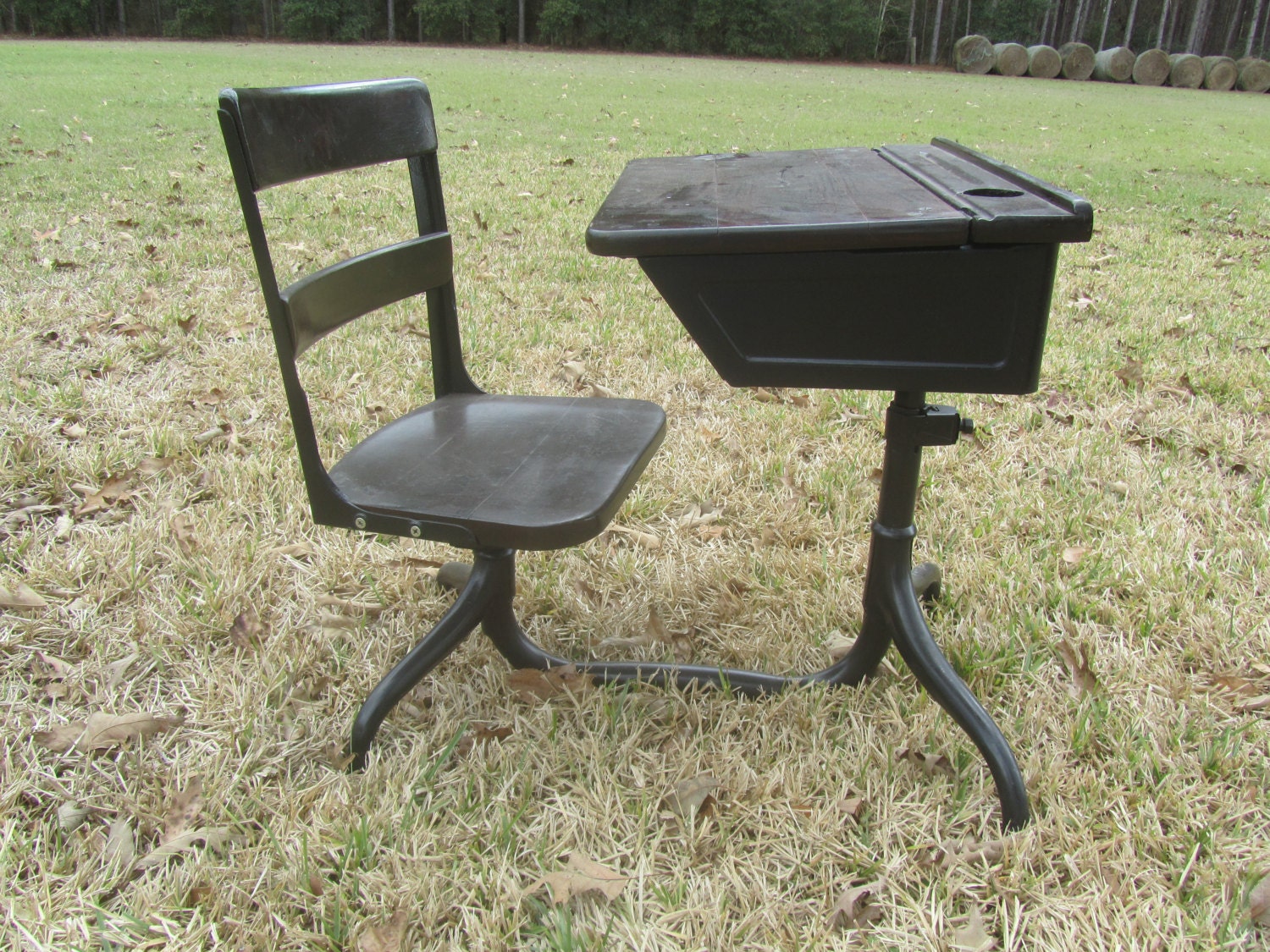 Antique Cast Iron School Desk Child's School Desk Swivel