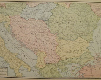 Balkans Map,Balkan States Map,Greece Map,Constantinople Bulgaria Albania,Map in Europe,Europe Map Art,Place on World Map,2 Sided 1928 vs23