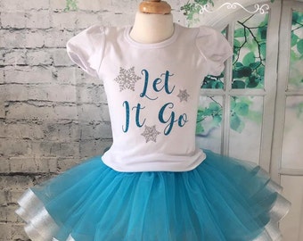 Let it go shirt, Let it go outfit, frozen birthday shirt, frozen birthday outfit, frozen tutu, blue and silver tutu, frozen tutu