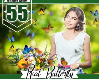 55 Butterfly Overlays Photoshop, photography overlays, natural flying bButterflies, spring summet session, digital overlays, png file