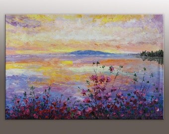Large Oil Painting, Original Art, Contemporary Painting, Abstract Painting, Large Landscape Painting, Canvas Painting, River in Spring