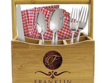 Personalized Utensil Holder, Silverware Holder, Kitchen Tool Holder, Utensil Caddy, Wood Napkin Holder, Kitchen Utensil Holder