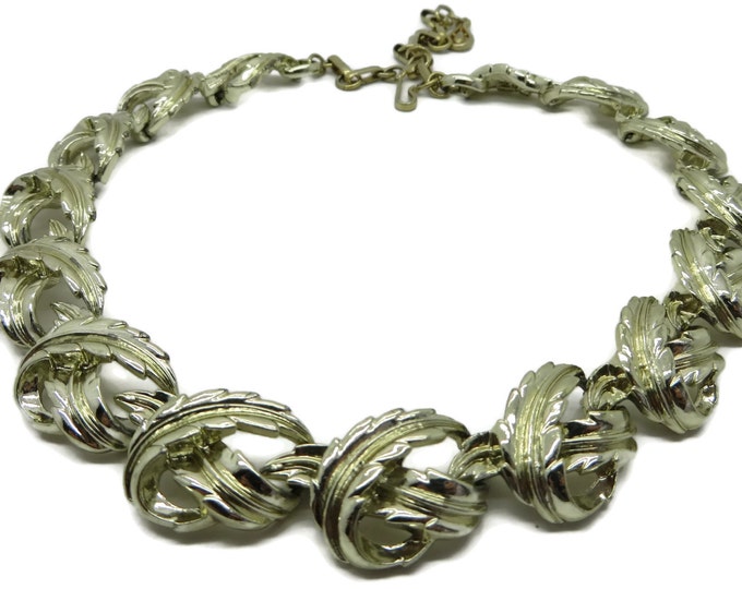 Coro Leaf Necklace, Vintage Gold Tone Choker, Signed Designer Jewelry, 11 Inch Necklace, Perfect Gift, Gift Box