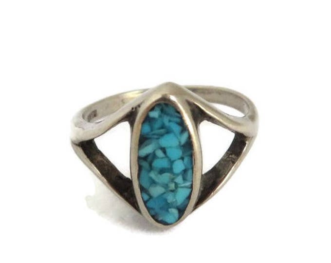 ON SALE! Vintage Crushed Turquoise Sterling Silver Ring, Size 6
