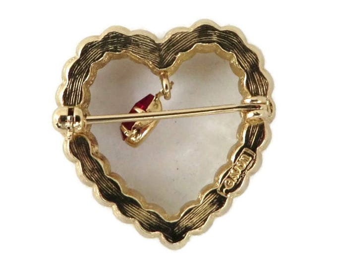 AVON Heart Brooch Faux Pearl Heart Brooch Vintage Pin Dangling Rhinestone Heart Pin 1980s Jewelry