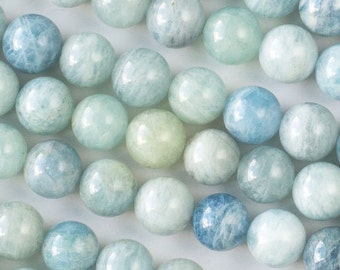 Aquamarine Round Beads - Grade AA - 10mm Round - Center Drilled - Iridescent Gemstone Beads - Polished - 06 Beads per Order