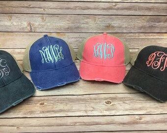 Monogrammed Trucker hat, Monogrammed hat, monogram hat, womens hat, monogram womens hat, trucker hat, mesh back, monogram, personalized hat