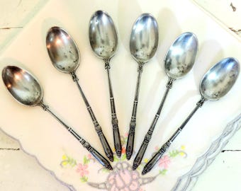 French Vintage Spoon Set Of 6/French Vintage Dessrt Spoons/Vintage Silver Plated Demitasse Spoons/Vintage Metal Blanc Spoons/Tea Spoons