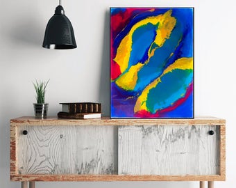 Colorful Abstract Acrylic Painting, Original Abstract Art, Blue Yellow Canvas Art Home Decor Modern Art, Abstract Yellow Blue Wall Art