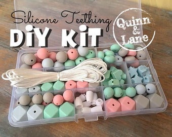 Silicone Teething DIY Kit - Silicone Beads & Supplies - Make Your Own Baby Chew Jewelry Teething Necklace - Icicle/Mint/Candy/Moon (HS)