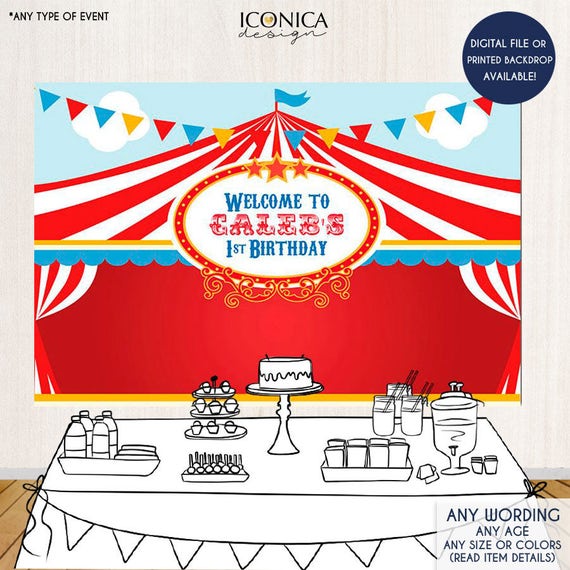 Circus Party Backdrop || First Birthday Carnival Party Backdrop || Carousel Backdrop | Any Age | Printed Or Printable File Bbd0021 Il_570xn