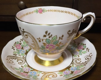 Vintage Tuscan Tea Cup, Fine Bone China Teacup and Saucer, Pink Tea Cup and Saucer, Made in England, Vintage Tea Cup and Saucer