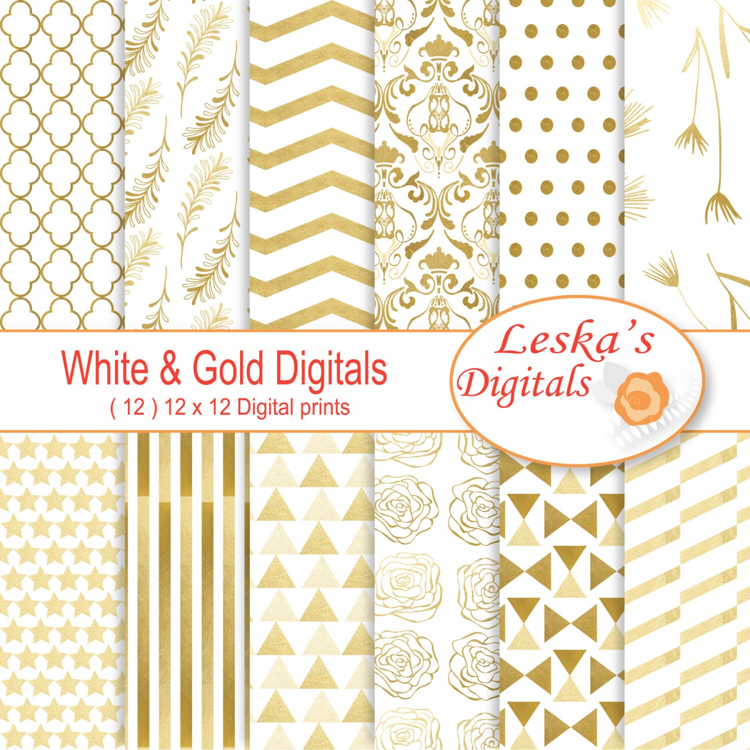 Gold digital paperWHITE GOLD digital scrapbook