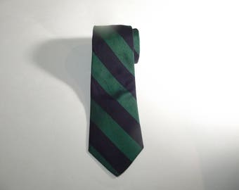 Vintage British Regimental Repp Necktie / 100% Silk Tie / Trad / Ivy League / Vintage Slim Tie / Navy & Green