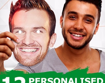 12 Personalised Face Masks Party Photo DIY Sets - Perfect for Birthdays, Hen Nights, Stag Parties Do it yourself Must be cut upon delivery