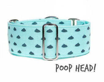 Mint Poop Dog Collar, Funny Hipster Polka Dot Martingale Collar, Fabric Cloth Adjustable Custom Collar, Extra Large to Small Options, Thick