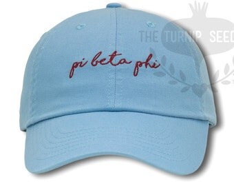 Pi Beta Phi Handwriting Script Sorority Baseball Cap - Custom Color Hat and Embroidery