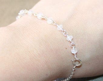 Dainty White Moonstone Bracelet, Sterling Silver, Layering Bracelet, Bridesmaid Bracelet, Minimalist Bracelet, Flower Girl Bracelet