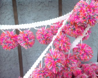 Giant PomPoms - Large Pink Confetti Pompoms, Large fluffy ball fringe, Spring Trends, Large Ball Pom, Easter Pom Poms, Chainette Pompom Trim