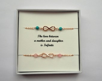 Mother Daughter gift, Two infinity gemstone bracelets, Rose gold infinity bracelet, Infinity bracelet, Infinity jewelry