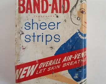 Vintage 1950's Band-Aid tin, Stylish woman on front, Johnson & Johnson, as found but may clean up well