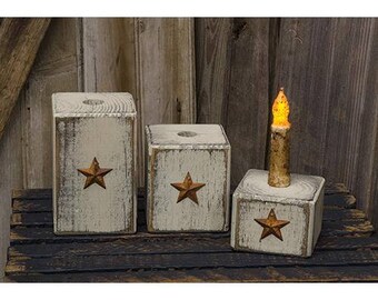 Country Rustic 3pc Taper candle holder with Rusty Star