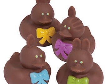 Chocolate Bunny Rubber Ducks (4) party favors/cupcake toppers, party supplies, rubber ducks, Easter, basket filler, chocolate bunny