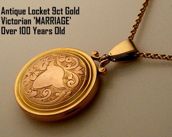 Vintage Antique Photo Locket Necklace 9ct Gold Locket Anniversary Wedding Gift for Bride