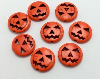 BULK 40 Pumpkin Beads, Halloween Beads, Jack-O-Lantern Beads, Bulk Beads (5-1299)