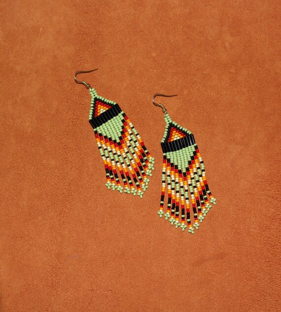 Green Rainbow Native Beaded Earrings by Midnightsundesign on Etsy