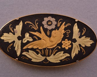 Vintage Damascene Bird Brooch (953q57)