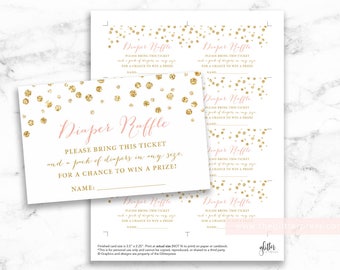 Glitter Confetti Diaper Raffle printable tickets, digital file, baby boy girl shower, gold and blush pink tags, INSTANT DOWNLOAD, 008
