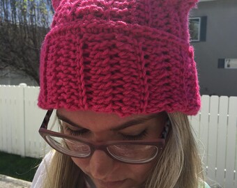 She persisted ,Pink pussy hat, pink kitty hat, pink kitten hat, pink cat hat, womans hat, movement hat, free domestic shipping