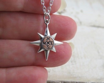 Sterling silver compass necklace, North Star necklace, North star compass necklace, travel necklace, find your true north, journey