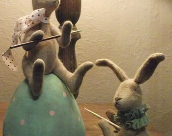 Primitive Bunny Rabbit Dolls Painting Eggs