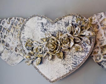 Large Angel Wings Wall Decor Gold Silver White Rhinestone Heart Roses Flowers Vintage Spiritual Boho Shabby Country French Nordic Farmhouse