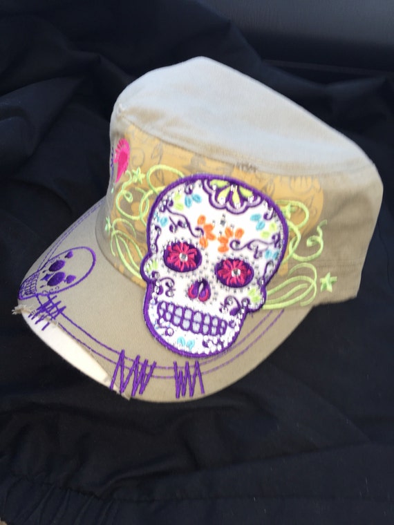 Cadet Hat, Sugar Skull, Rhinestone Skull, Women's Hats, Womens Hat ...