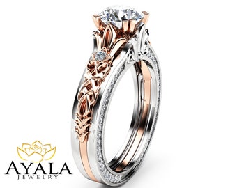 Antique Engagement Ring 14K Two Tone Gold 1 Carat Moissanite Ring Antique Moissanite Engagement Ring